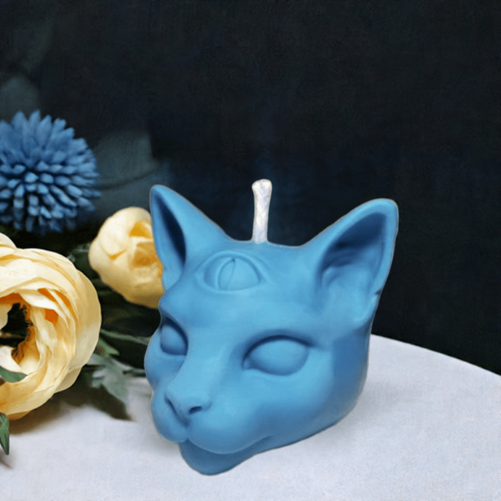 Scent Fushion Candles Abstract Sculpture Candle Collection - Three-Eyed Demon Cat Candle, 7 oz, Scented and Unscented Options