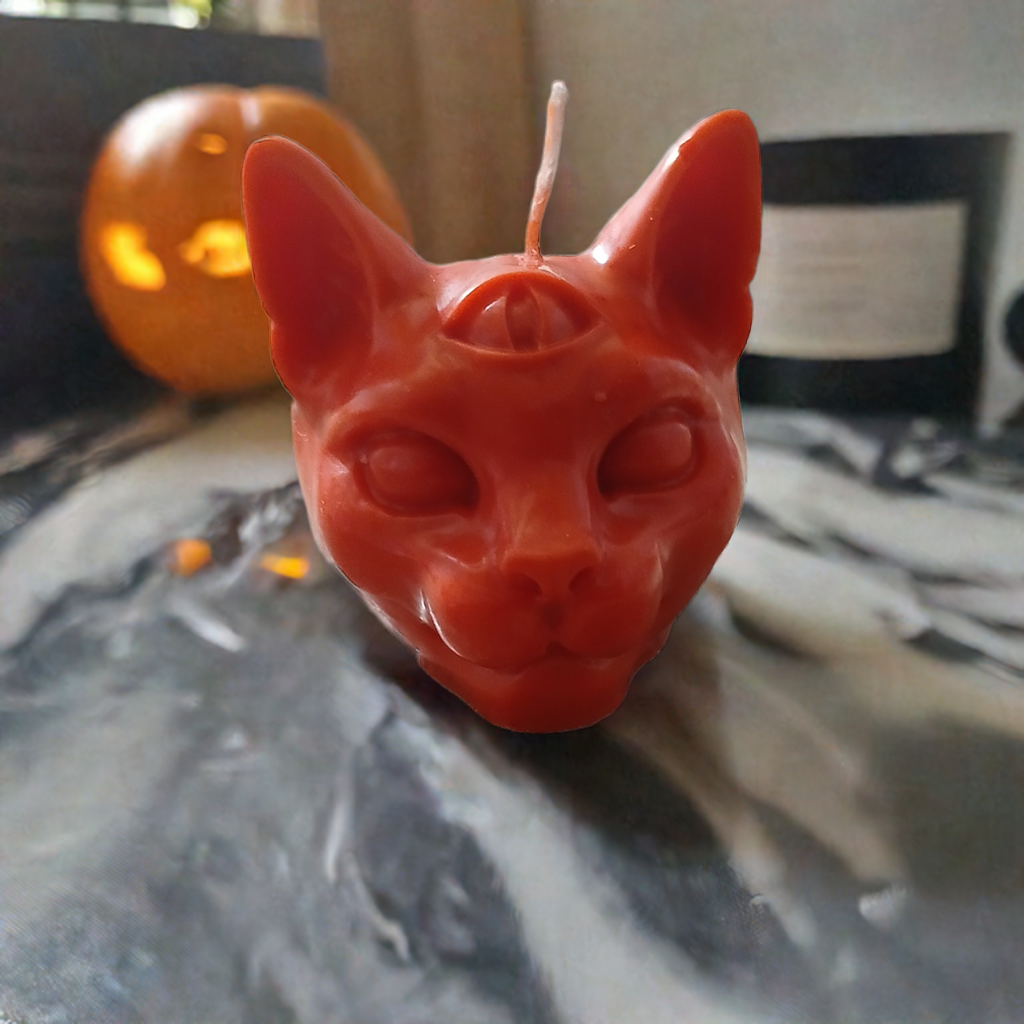 Abstract Sculpture Candle from Scent Fushion Candles - Artistic Three-Eyed Demon Cat Candle, Available in Scented and Unscented, 7 oz