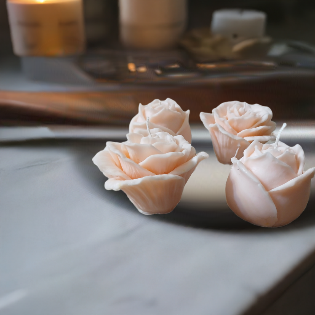 Pastel Rose Wax Candles 2.5” from Scent Fushion Candles - Elegant floral decor and soothing fragrance for a peaceful setting.